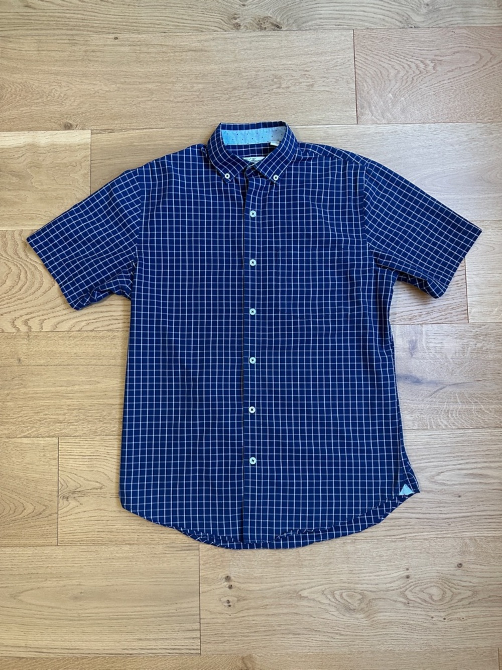 Van Heusen Navy and White Check Short-Sleeve Button-Down Shirt